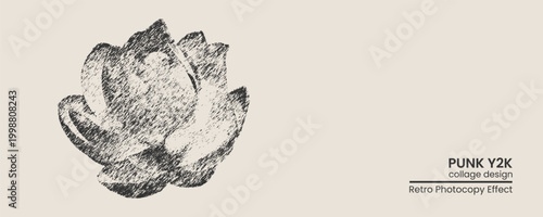 Handdrawn sketch of a blooming rose flower with a distressed retro photocopy texture in a punk y2k aesthetic style