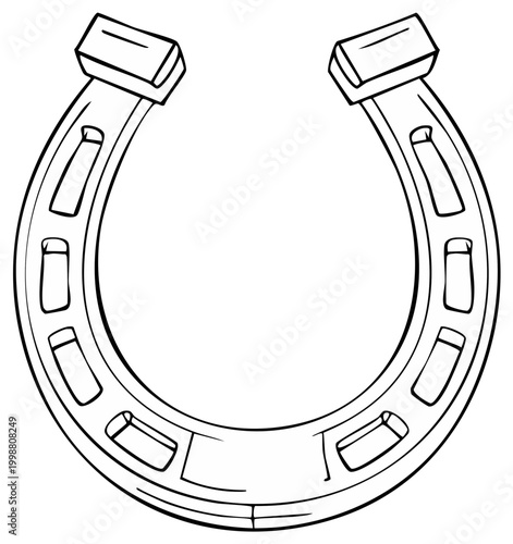 Horseshoe outline drawing with nail holes for good luck and equestrian sports