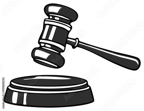 Wooden gavel hitting a sounding block, legal concept illustration
