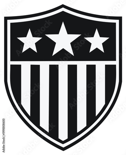 Stylized Shield with Stars and Stripes Embodying Patriotism in Black and White