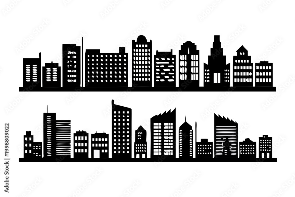 Obraz premium City skyline silhouette with modern buildings.