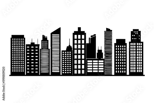 City skyline with modern skyscrapers silhouette.