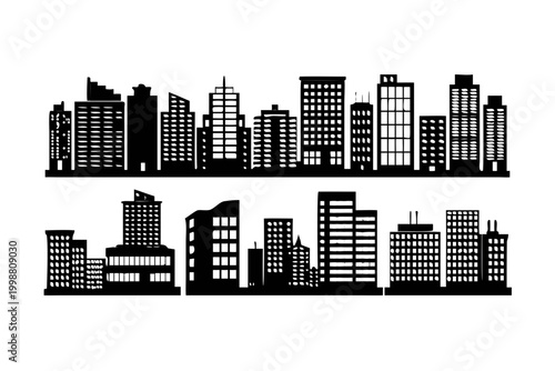 City skyline silhouette with buildings.