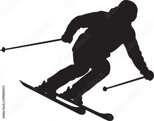 Silhouette of a Downhill Skier Isolated on White Background