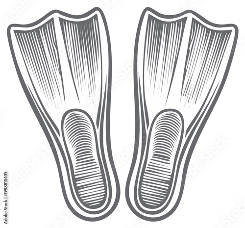 Vintage Style Illustration of Scuba Diving Fins