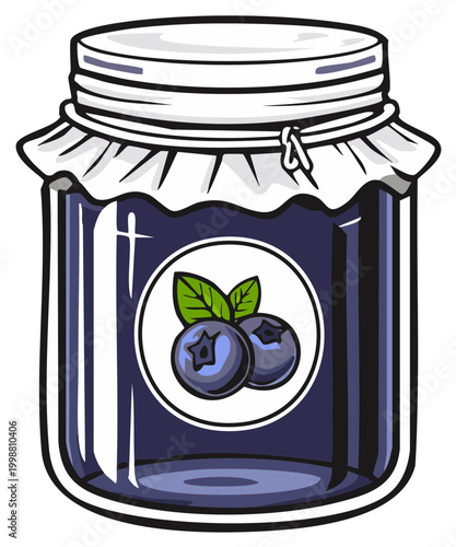 Blueberry Jam Jar Illustration with Sealed Lid for Food Preservation