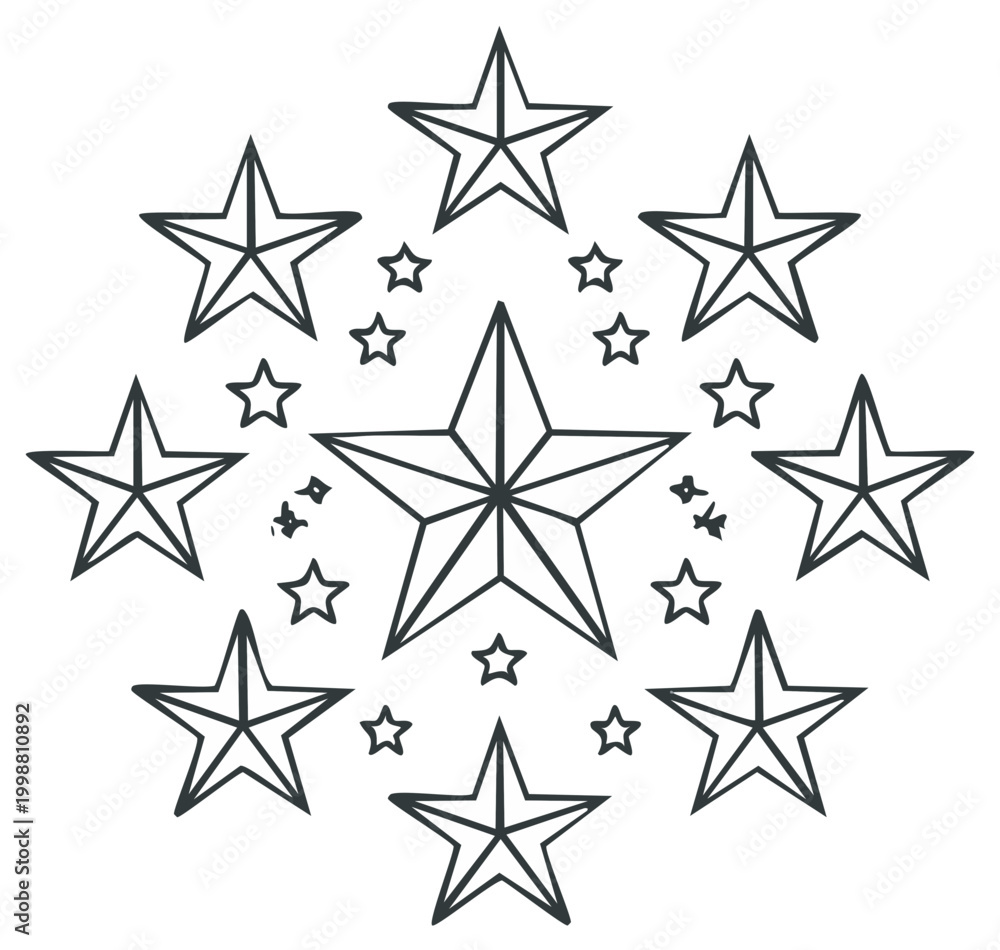 Obraz premium Arrangement of Stylized Stars Radiating Outwards in a Circular Pattern Emblematic of Celebration and Brilliance