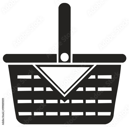 Picnic basket vector illustration icon. Symbolizes outdoor leisure, food storage, and summertime activities with classic design.