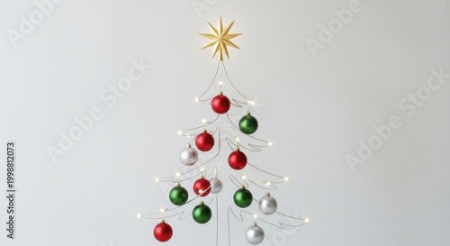 Minimalist Christmas Tree with Ornaments and Star Decoration.
