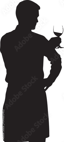 Fotografia Silhouette of a sommelier or waiter holding a wine glass on white background