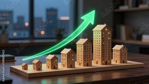 Real Estate Investment Growth Concept with Glowing Green Arrow