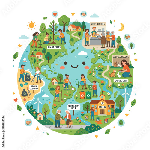 A bundled collection of Earth's major currency symbols displayed on a vibrant, illustrated map of the world with diverse people and environments.