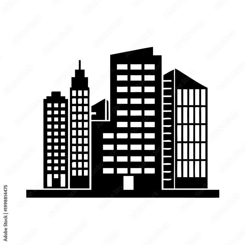 Obraz premium Black silhouette of modern city skyline.