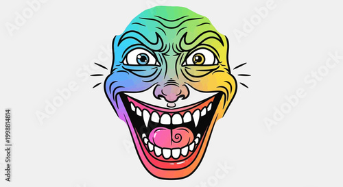 Scary Rainbow Face Evil Grin Monster with Wide Mouth and Sharp Teeth