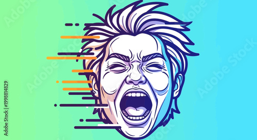 Screaming Face with Motion Blur Effect, Expressing Intense Emotion, Anger, Frustration