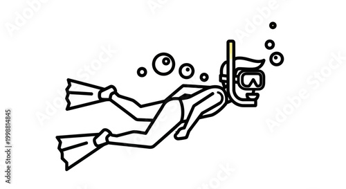 Scuba Diver Underwater with Bubbles, Snorkeling, Diving, Ocean, Sea, Water Sports, Recreation