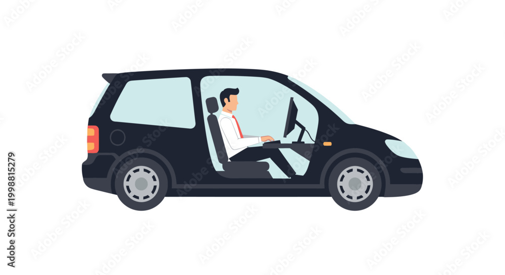 Fototapeta premium Man driving a black car illustration