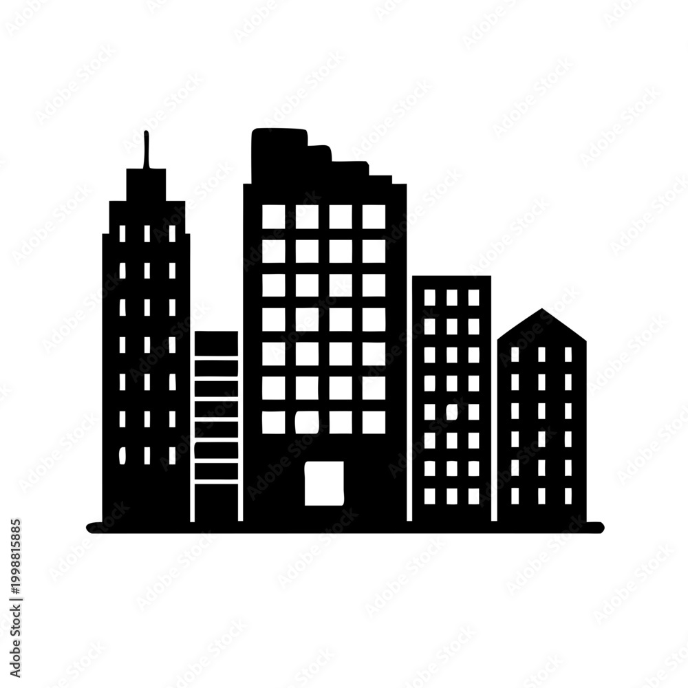 Fototapeta premium Black silhouette of urban city buildings.