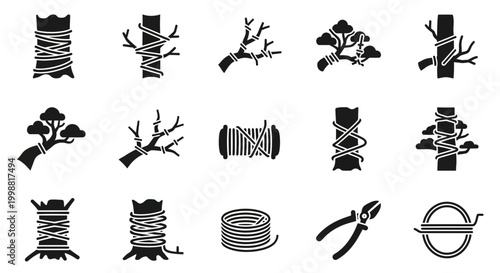 Fotografía Black wire, cable, and rope icons, electrical cord, twine, and wire bundle vecto