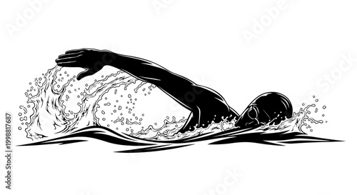 Swimmer Silhouette - Freestyle Stroke in Water Splash