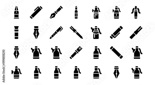 Black and white bomb icons, explosive symbols, bomb illustrations, vector graphics