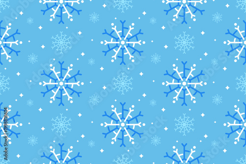 Seamless Blue Snowflake Winter Pattern with Ice Crystal Holiday Background
