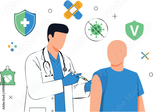 Doctor giving vaccine injection to patient immunity protection concept