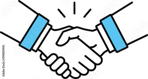 Business partnership handshake agreement with blue sleeves