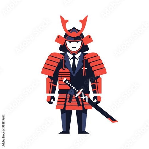 Modern Samurai Warrior in Suit Armor - Business Warrior Concept