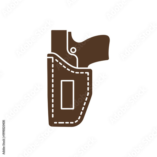 Leather Gun Holster Icon Cowboy Waist Pouch Western Vector Illustration