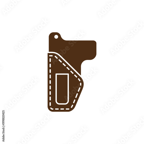Leather Gun Holster Icon Cowboy Waist Pouch Western Vector Illustration