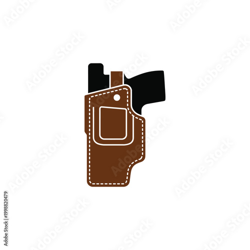 Leather Gun Holster Icon Cowboy Waist Pouch Western Vector Illustration