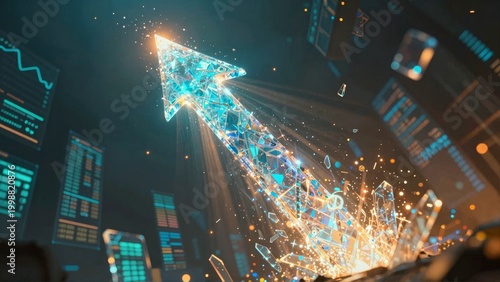 Futuristic Digital Growth Arrow with Data Background