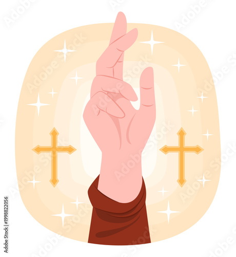 Jesus Christ's Hand Presenting the Symbolic Gesture with Crucifix Christian Cross for Christianity Religious Element Concept Illustration Clip Art
