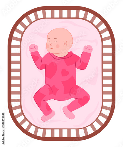 Cute Infant Baby Sleeping in the Crib for Healthcare Concept Illustration Clip Art.
