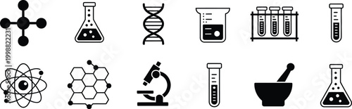 Science laboratory icons chemistry flasks beaker experiment vector illustration isolated on white