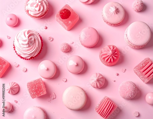 Pink macarons arranged with fresh sweet berries high resolution wallpaper