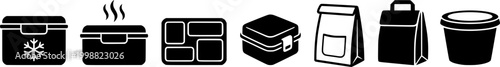 Versatile food container and lunch bag icon set for meal preparation and storage solutions in modern kitchen and dining applications
