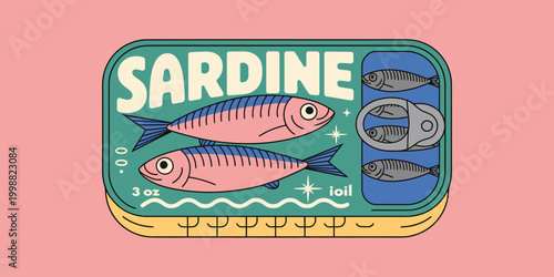 Sardines Italy Amalfi canned fish Mediterranean summer food vector illustration