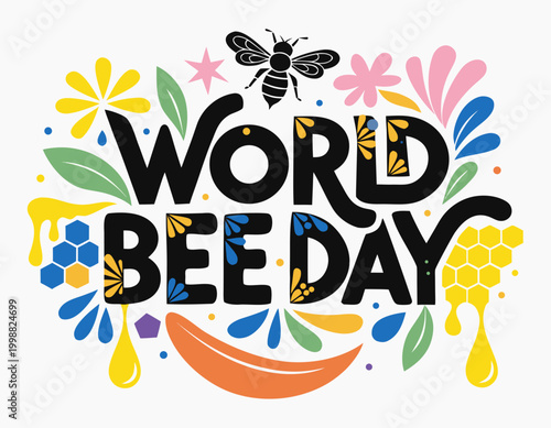 World Bee Day Vector Illustration Isolated on White Background, Pollinator Awareness Design