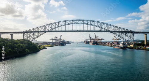 Panoramic View of the Bridge of the Americas in Panama.
