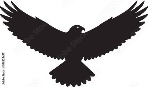 Majestic Eagle Silhouette with Spread Wings Isolated on White Background