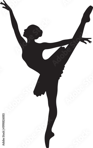 Graceful Ballerina Silhouette Dancing Isolated on White Background