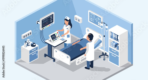 Medical team performing surgery on patient in modern hospital room with equipment