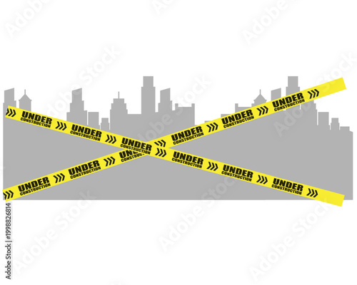 Under construction warning tape illustration. Road, sign, worksite, hazard area, sign for road, caution ribbon banner for construction. Vector illustration on transparent PNG background