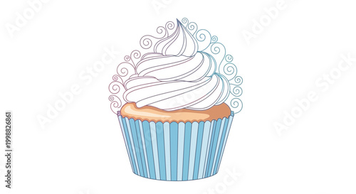 Sweet Cupcake with Swirl Frosting and Decorative Swirls