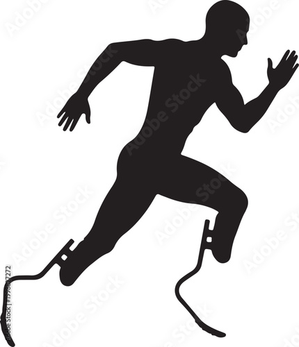 Silhouette of a Para-athlete Running with Prosthetic Blades