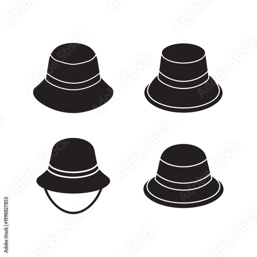 Four black silhouette hats with white stripes on white background  headwear fashion accessories