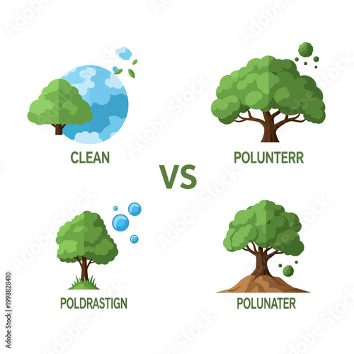 Clean vs Polluted Environment: Earth, Trees, Air Quality, Nature Conservation