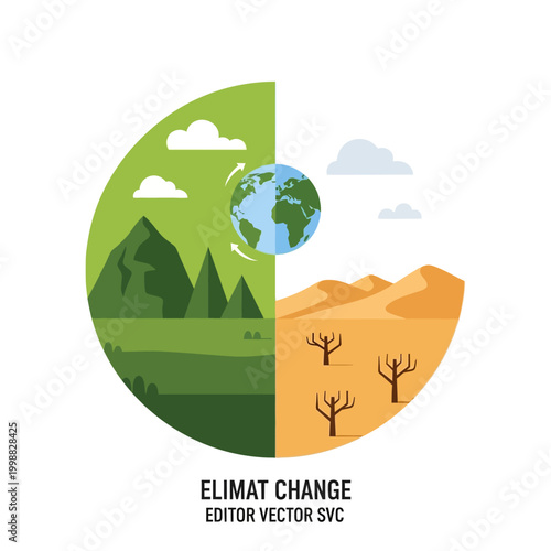Climate Change: Lush Green Earth vs. Desert Barren Landscape